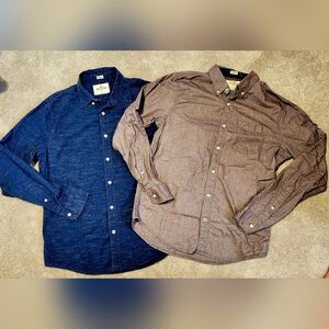 Lot Of 2 Men's Hollister Long Sleeve‎ Stretch Button-Downs Blue & Maroon Large